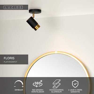 Lucide FLORIS - Plafondspot - Ø 10 cm - 1xGU10 - Zwart